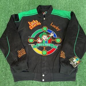 NWT VTG Lucky Charms Jacket Men's XL Black Nascar Racing Embroidered‎ Leprechaun